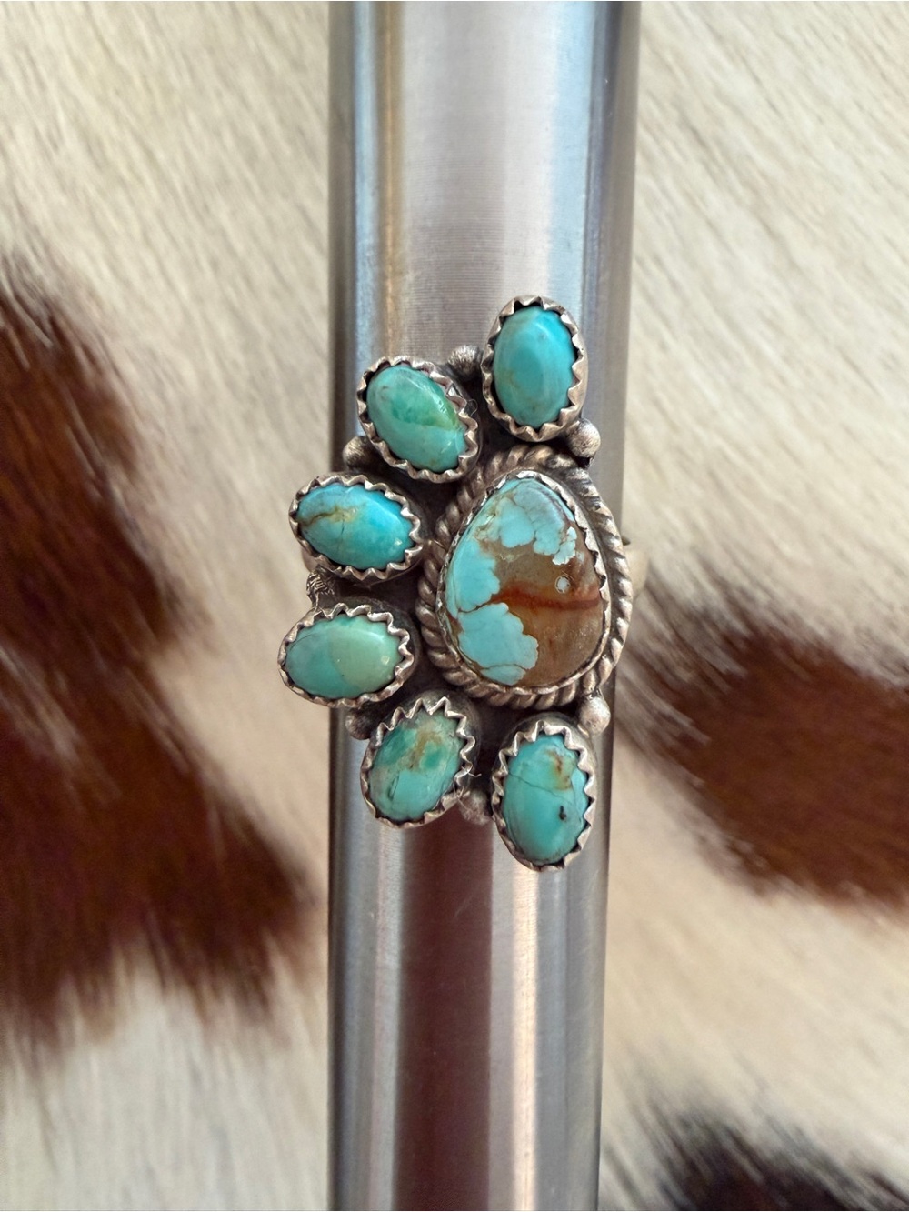 ❤️ Number 8 Mine & Mojave Turquoise Half Cluster Adj Sterling 925 Statement Ring - Picture 7 of 16